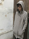 man stylish side zipper hooded jacket in grey